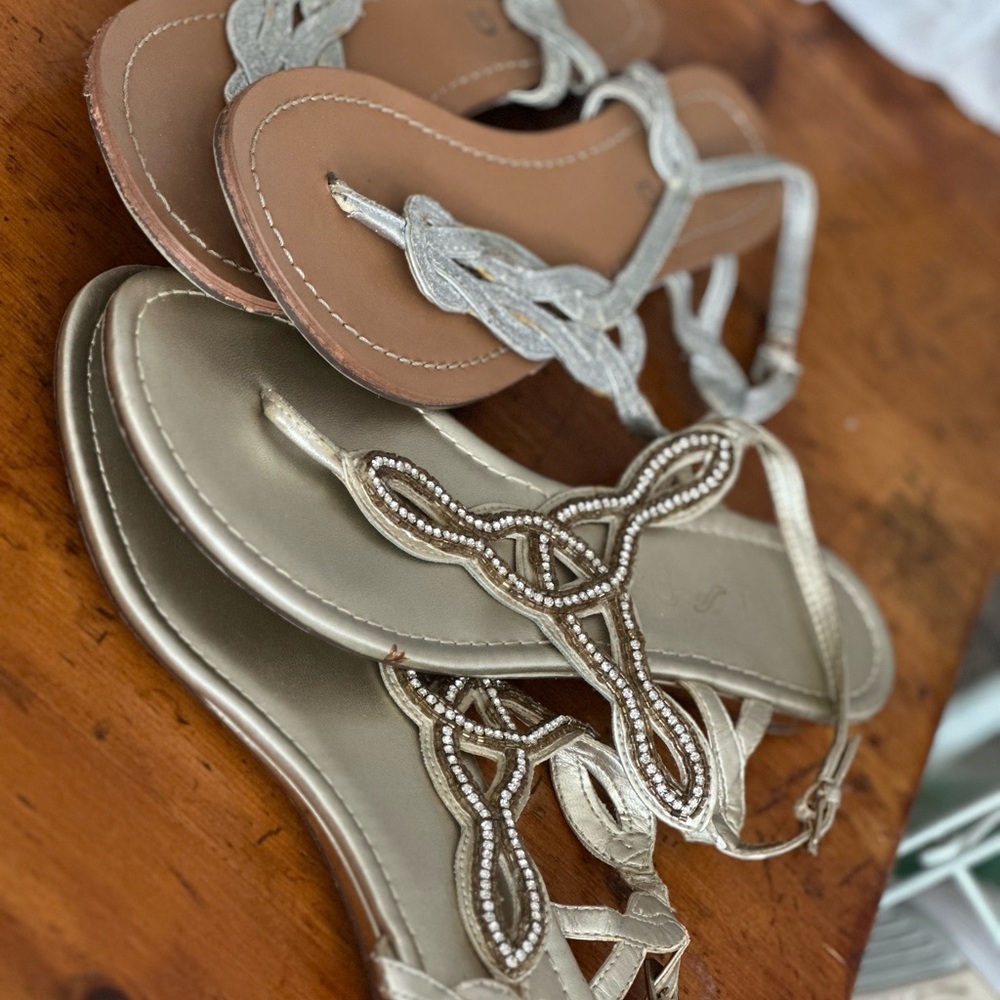 Elegant Silver and Tan Women's Sandals